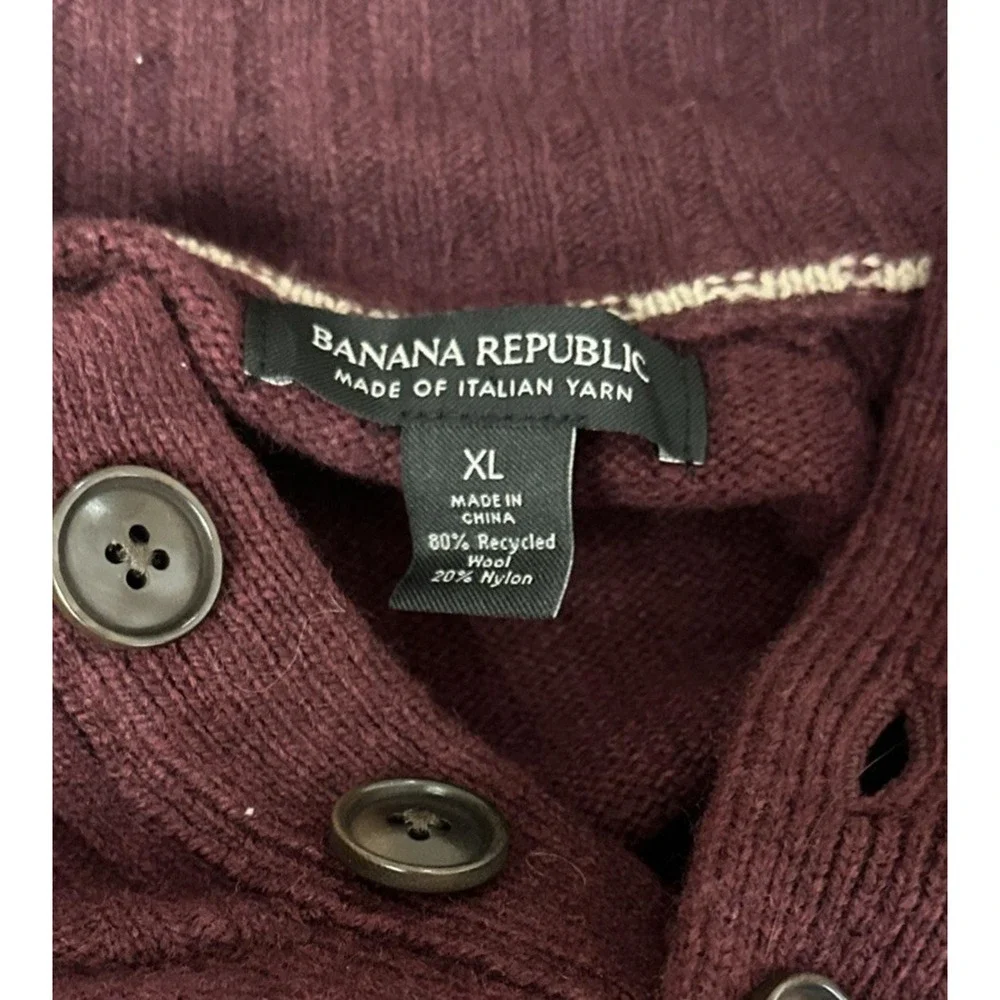 Banana Republic Mens XL Maroon Italian Wool Blend Mock Neck Button Sweater Knit